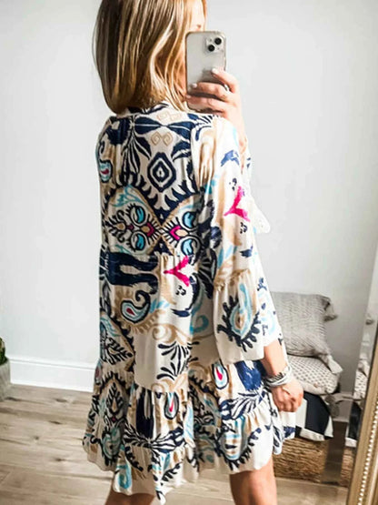 Bohemian Print Tiered Mini Dress