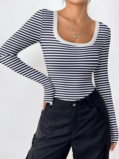 Striped Long Sleeve Scoop Neck T-Shirt