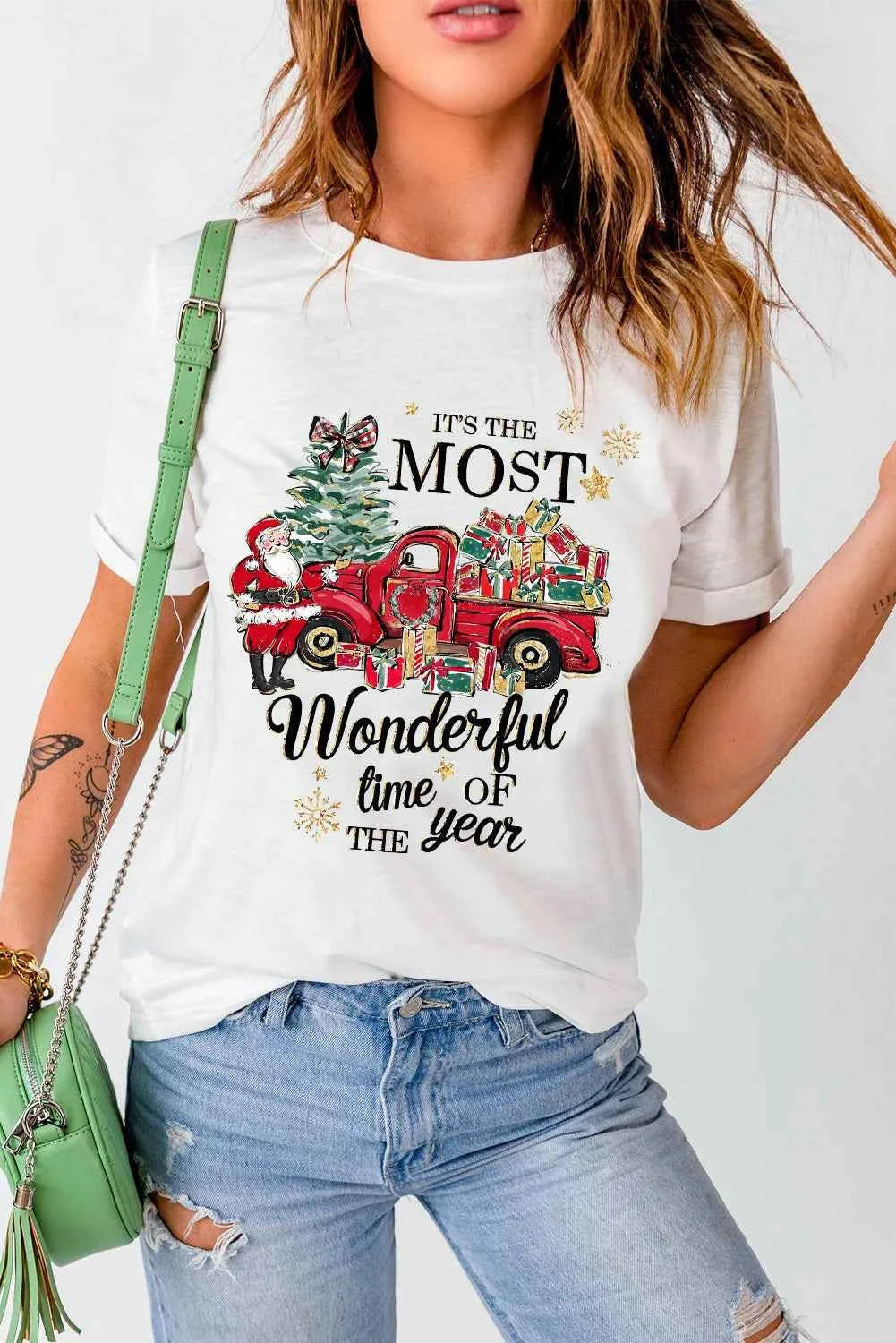 Graphic Round Neck Short Sleeve T-Shirt - Lojy Shop