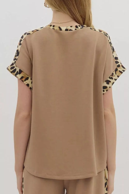 Light French Leopard Trim Round Neck Loose T Shirt
