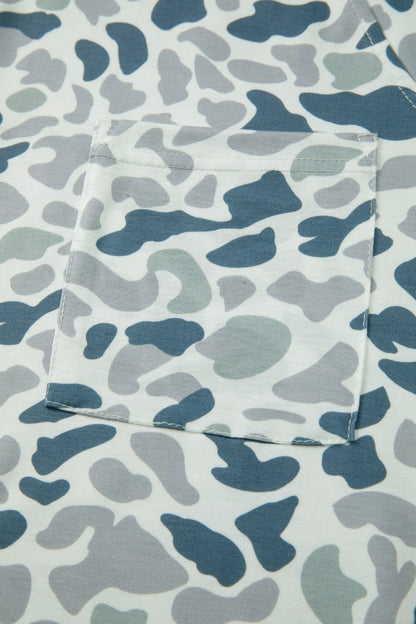 Camo Print V-Neck Pocket T-Shirt