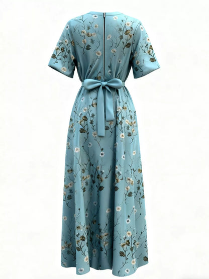 Floral Surplice Short Sleeve Dress