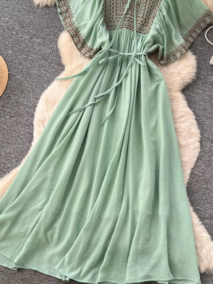 Tie Neck Short Sleeve Dress