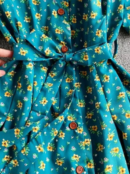 Floral Print V-Neck Midi Dress