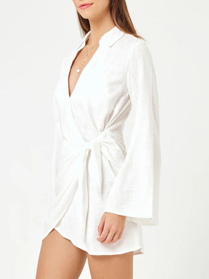 Tied Long Sleeve Cover Up Dress