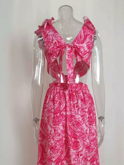 Full Size Ruffled Cutout V-Neck Maxi Dress Plus Size