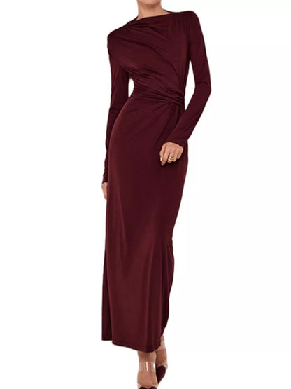 Ruched Long Sleeve Bodycon Maxi Dress