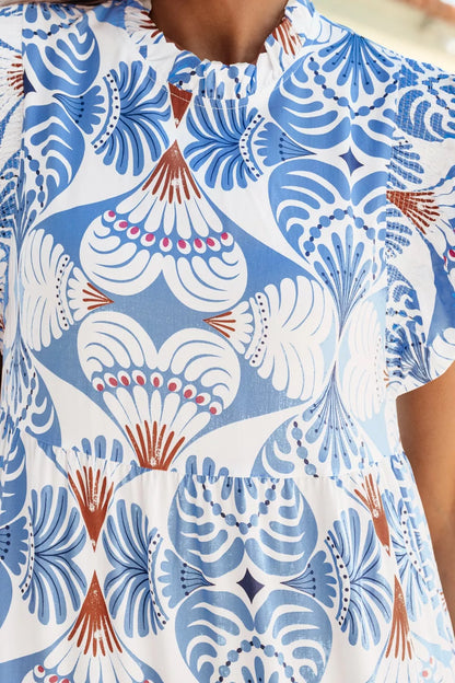 Tropical Botanic Print Flutter Sleeve Vacation Dress