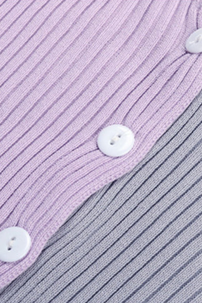 Perfee Contrast Button Up Long Sleeve Cardigan