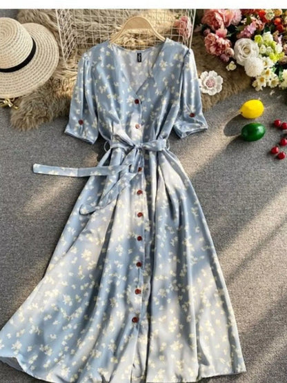 Floral Print V-Neck Midi Dress