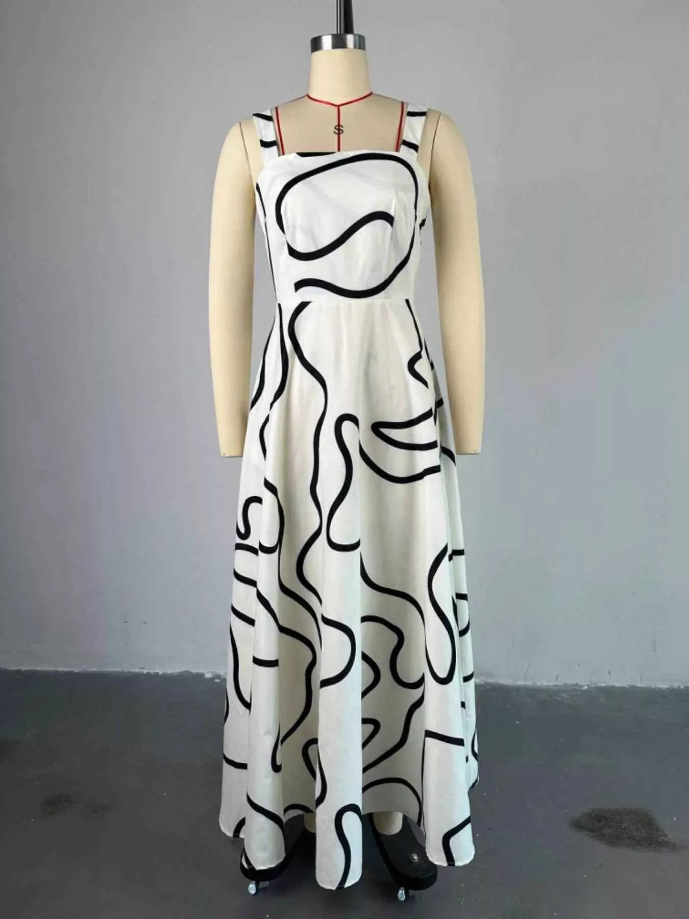 Abstract Print Square Neck Midi Dress