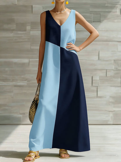 Color Block Sleeveless Maxi Dress