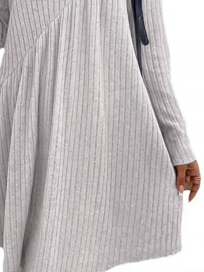 Casual Ribbed Knit Long Sleeve Swing Dress