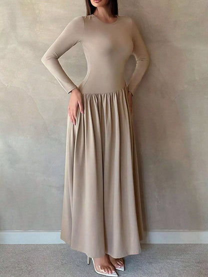 Long Sleeve Ruched A-Line Maxi Dress