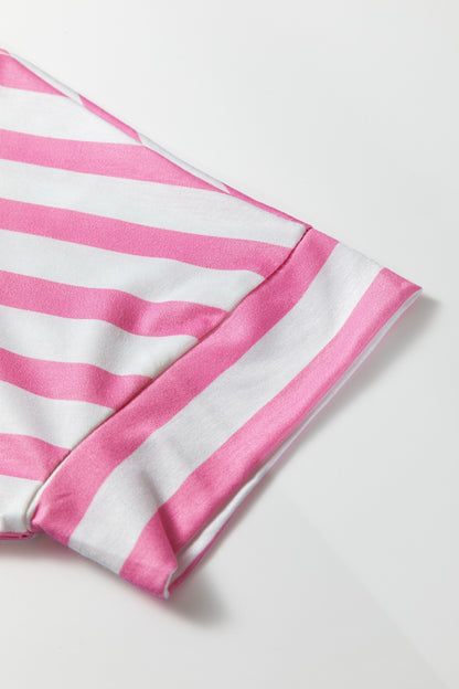 Stripe V Neck Patched Pocket Casual T Shirt