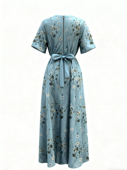 Floral Print Half Sleeve Maxi Dress with Pockets
