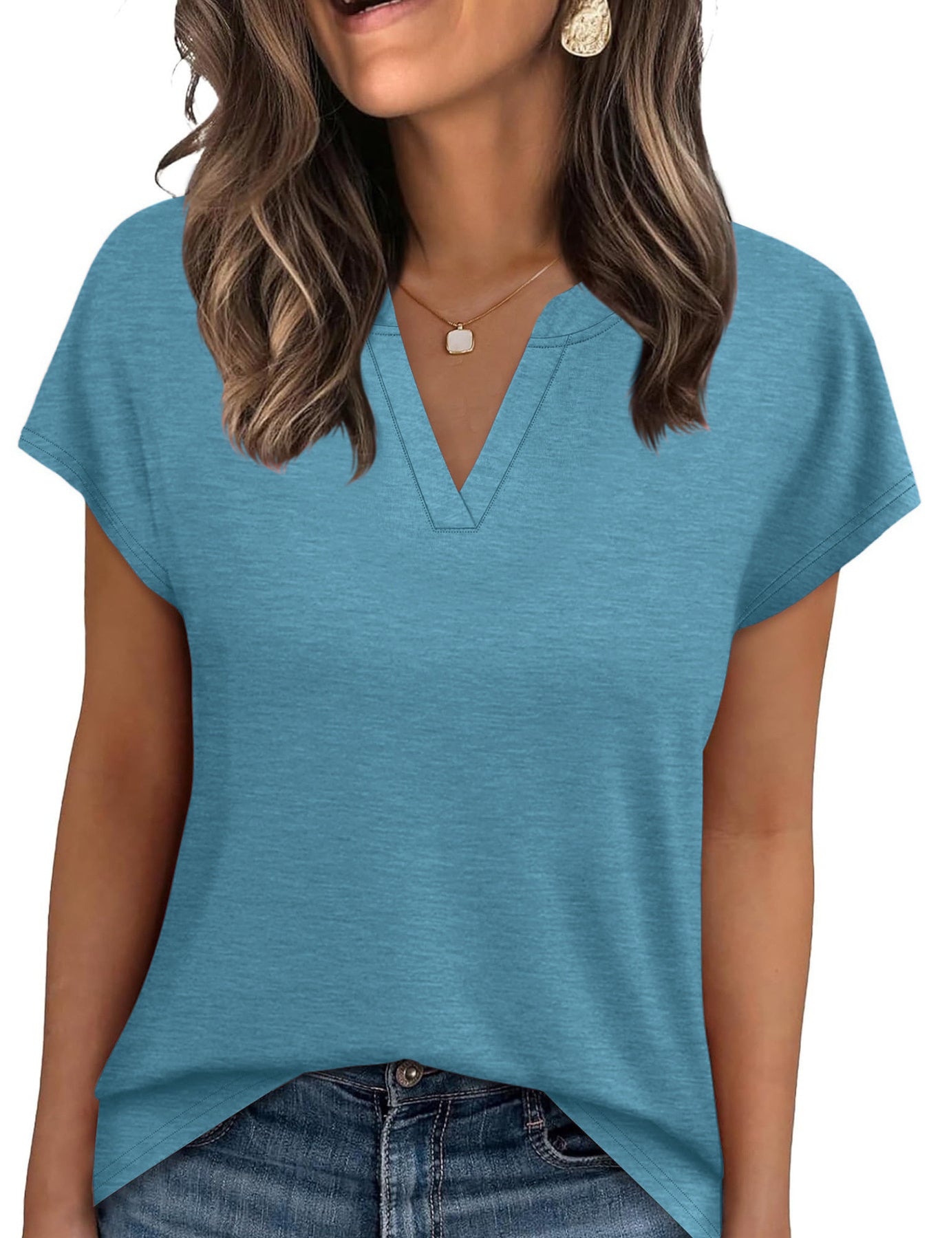 Notched Short Sleeve T Shirt