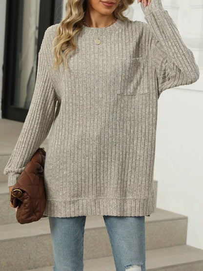 Ribbed Knit Round Neck Sweater