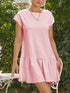 Solid Color Cap Sleeve Drop Waist T Shirt Dress