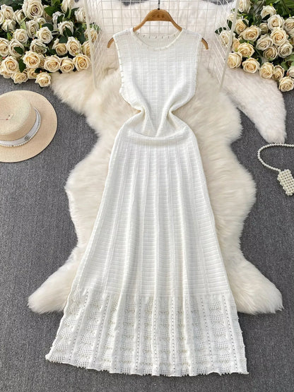 Textured Knit Sleeveless Midi Dress