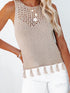 Cutout Tassel Round Neck Tank - Lojy Shop