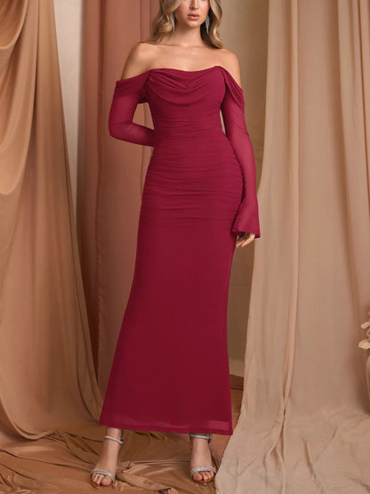 Off-Shoulder Ruched Mermaid Maxi Dress