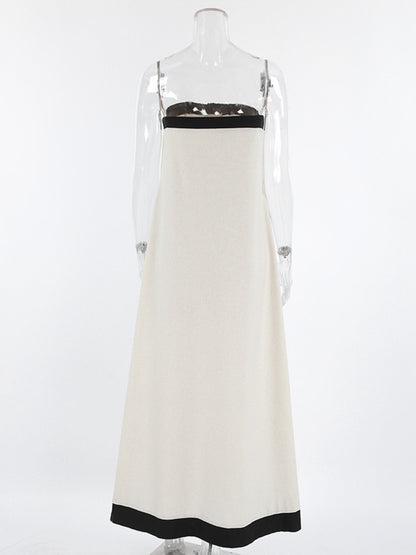 Contrast Trim Button Front Tube Maxi Dress