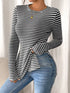 Slit Striped Long Sleeve Casual T-Shirt