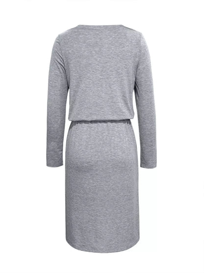 Long Sleeve Drawstring Midi Dress