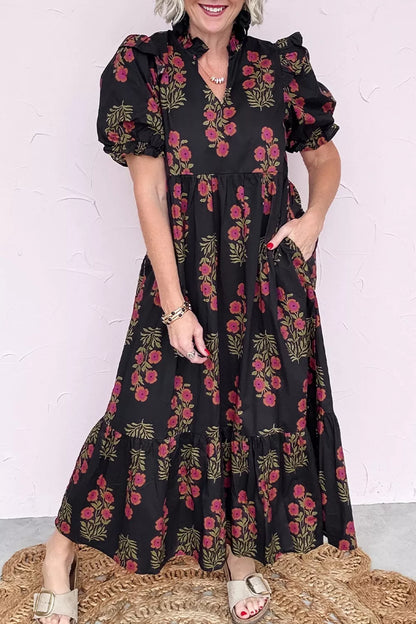 Floral Print Tiered Maxi Dress