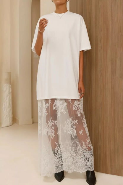 Lace Patchwork Casual T-Shirt Dress