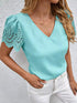 V-Neck Lace Short Sleeve Blouse
