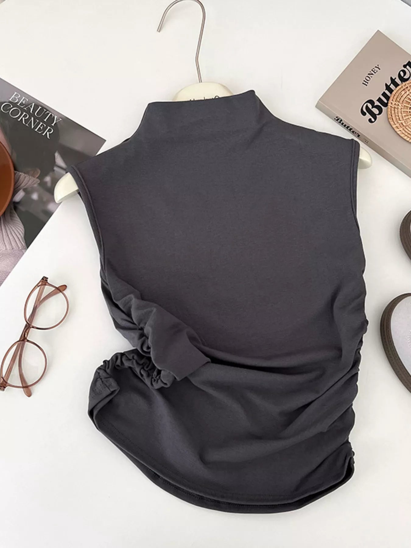 Ruched Mock Neck Tank