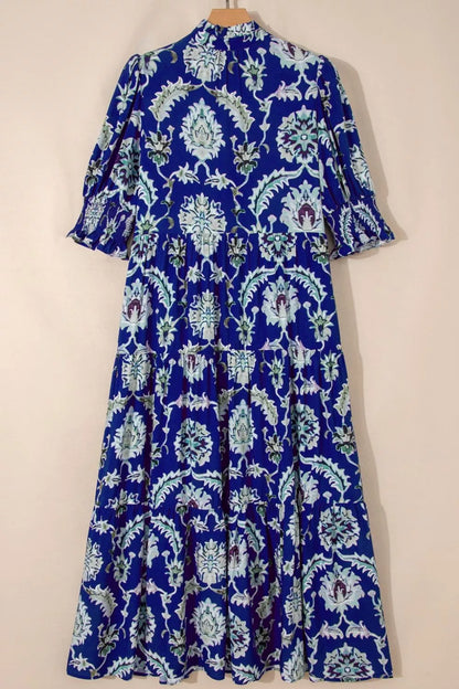 Wild Floral Print Frilled Collar Half Sleeve Dress