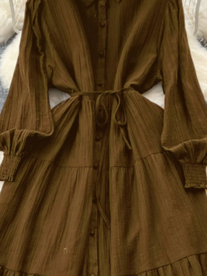 Button Down Tiered Long Sleeve Dress