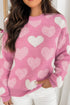 Pearl Trim Heart Round Neck Long Sleeve Sweater
