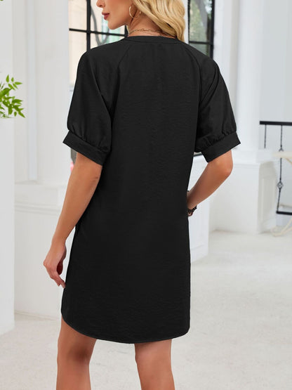 Notched Short Sleeve Tie Waist Dress