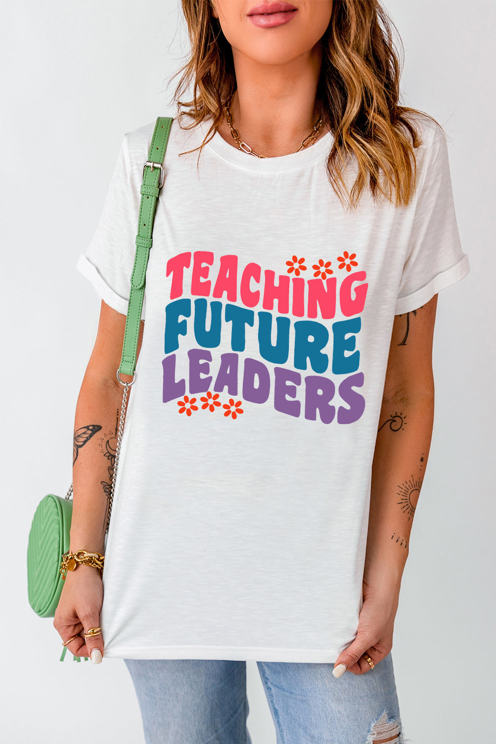 Letter Graphic Round Neck Short Sleeve T-Shirt - Lojy Shop