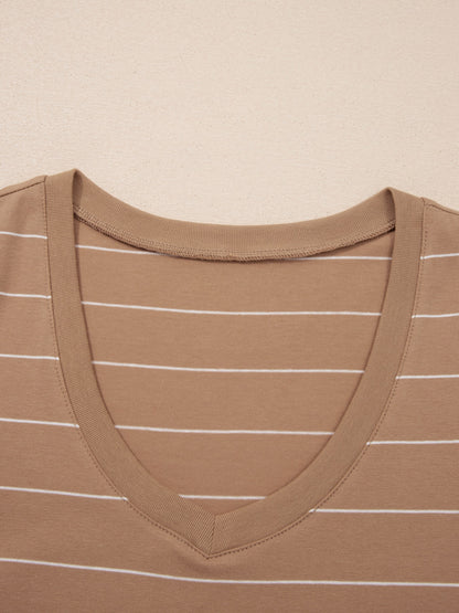 Stripe Short Sleeve Side Slit Maxi T Shirt Dress