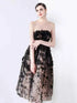Strapless Floral Applique Midi Dress