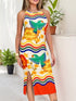 Plus Size Tropical Parrot Print Sleeveless Midi Dress