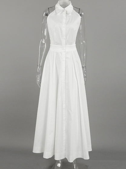 Backless Sleeveless Button Front Maxi Dress