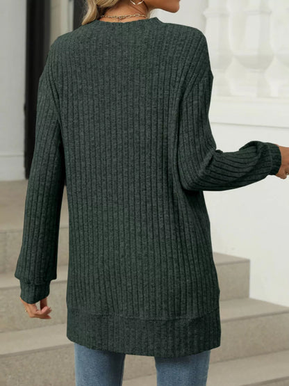 Ribbed Knit Round Neck Sweater