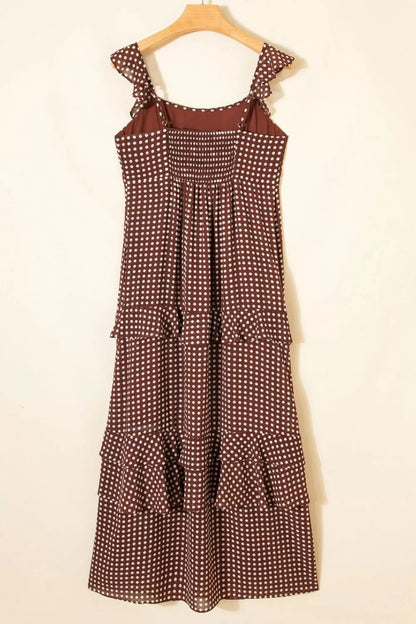 Polka Dot Print Backless Ruffled Tiered Maxi Dress