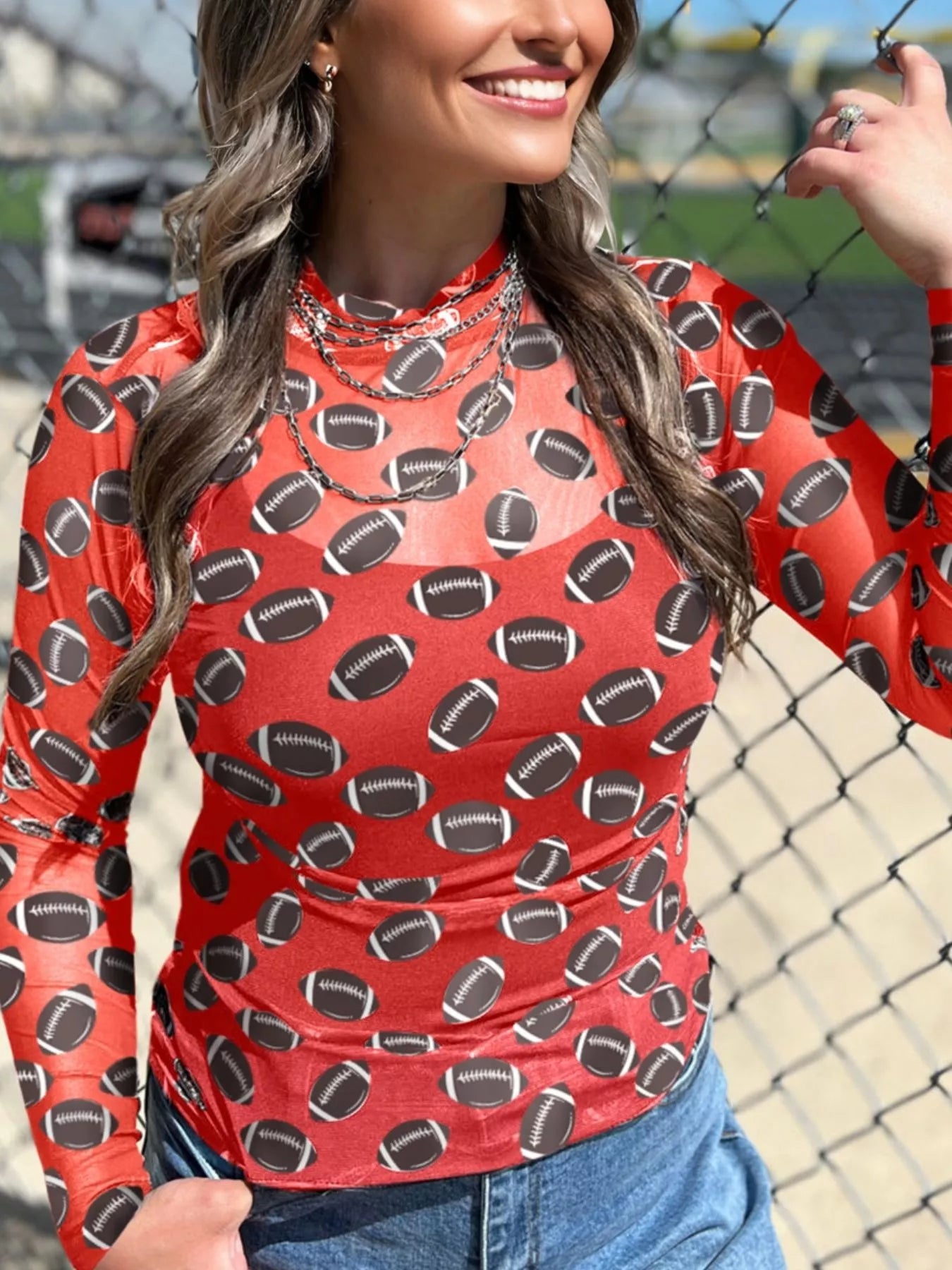 Game Day Mesh Sheer Long Sleeve Top