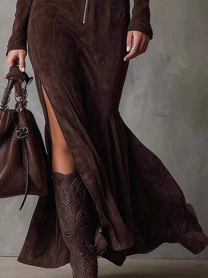 Full Size Slit Zipper Front Maxi Dress Plus Size
