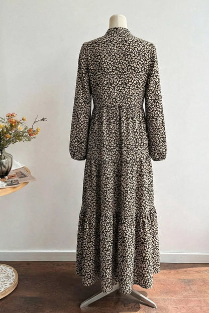 Leopard Notched Balloon Sleeve Dress
