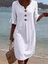 Full Size Button Decor Flounce Sleeve Dress Plus Size