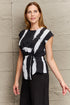 Perfee Printed Round Neck Short Sleeve Blouse