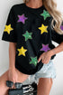 Sequin Stars Patched Round Neck T-Shirt